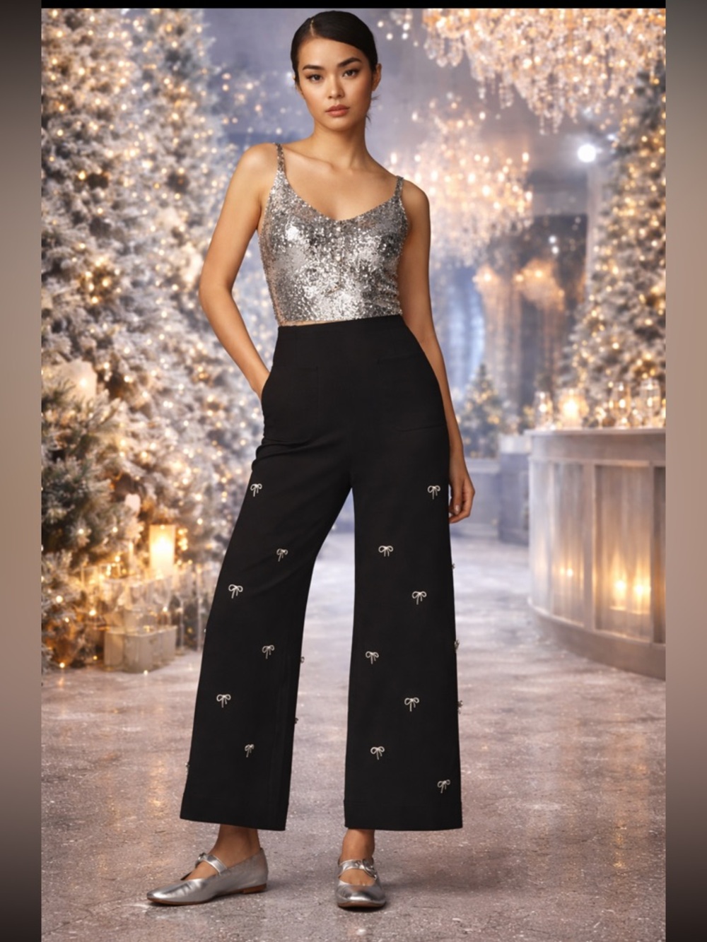 ✨RARE✨ Anthropologie The Colette Bow Crop Wide-Leg Pants by Maeve size 27.